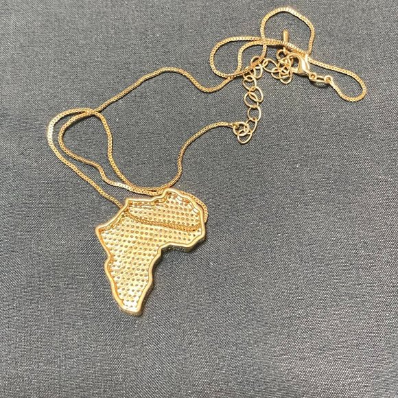 Gold Tone and CZ Encrusted Africa Pendant and 24 Inch Chain - Picture 3 of 3